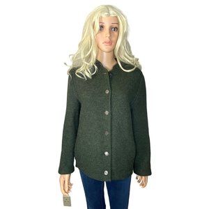 Vintage German Wool Cardigan Archbishopric of Mainz 1765 Coin Buttons Green M HT
